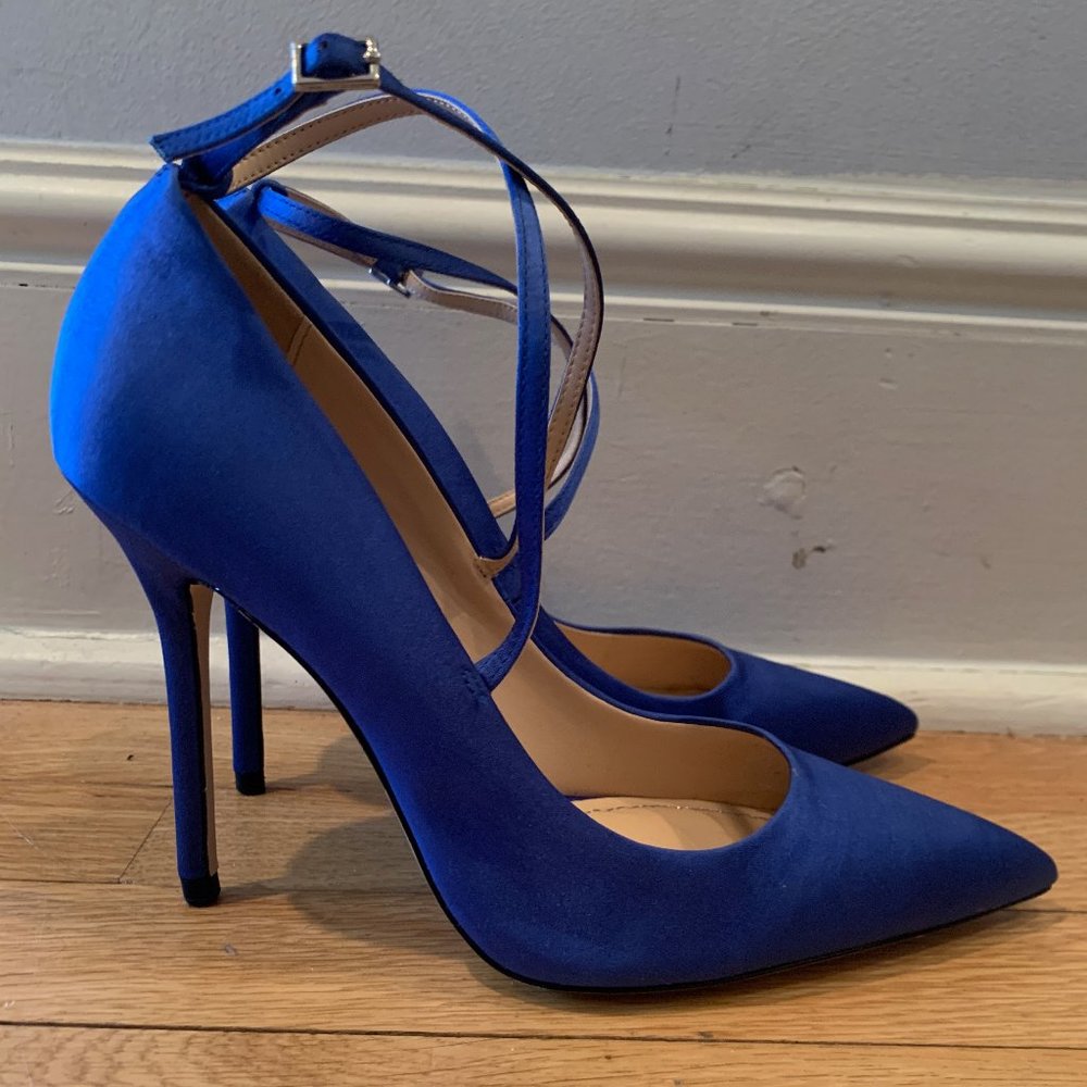 Zara Blue Satin Heels w/ Cross Straps